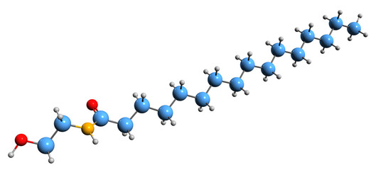  3D image of Palmitoylethanolamide skeletal formula - molecular chemical structure of endocannabinoid isolated on white background
