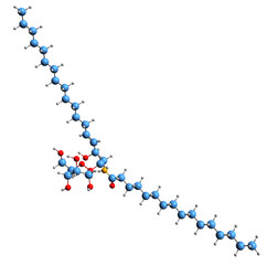  3D image of palmitoyl-glucocerebroside skeletal formula - molecular chemical structure of Cerebroside isolated on white background