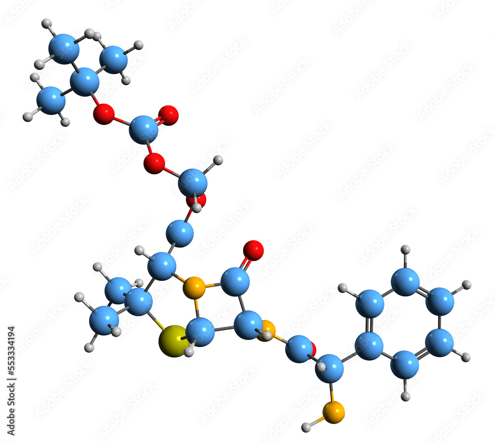 Sticker  3D image of Pivampicillin skeletal formula - molecular chemical structure of prodrug isolated on white background
