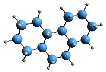  3D image of Phenanthrene skeletal formula - molecular chemical structure of  polycyclic aromatic hydrocarbon isolated on white background
 - obrazy, fototapety, plakaty