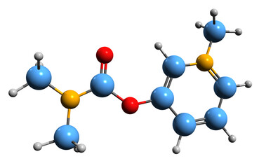  3D image of Pyridostigmine skeletal formula - molecular chemical structure of  myasthenia medication isolated on white background