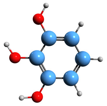  3D image of Pyrogallol skeletal formula - molecular chemical structure of Trihydroxybenzene isolated on white background
