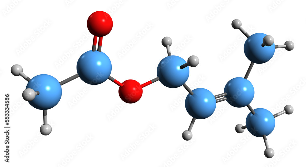 Poster 3d image of prenyl acetate skeletal formula - molecular chemical structure of dimethylallyl acetate 