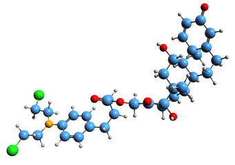  3D image of Prednimustine skeletal formula - molecular chemical structure of chemotherapy medication isolated on white background