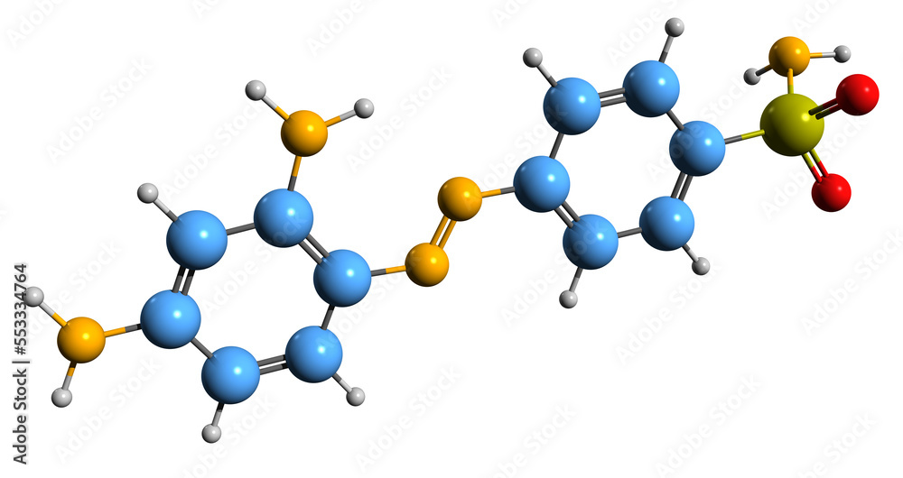 Wall mural  3D image of Prontosil skeletal formula - molecular chemical structure of sulfonamide antibacterial drug isolated on white background
