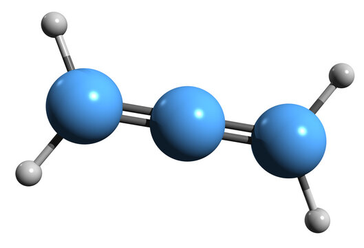  3D image of Propadiene skeletal formula - molecular chemical structure of Allene isolated on white background
