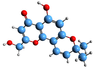  3D image of Pterochromanol skeletal formula - molecular chemical structure of phytochemical isolated on white background