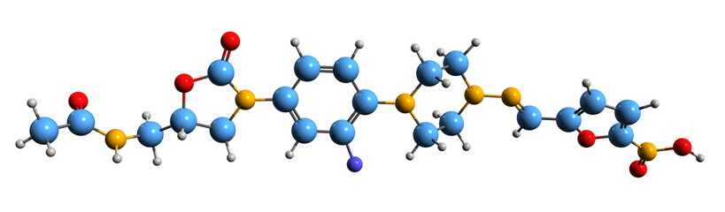 Obraz premium 3D image of Ranbezolid skeletal formula - molecular chemical structure of oxazolidinone antibacterial isolated on white background