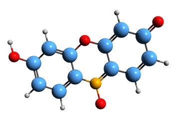  3D image of Resazurin skeletal formula - molecular chemical structure of phenoxazine dye Alamar Blue isolated on white background