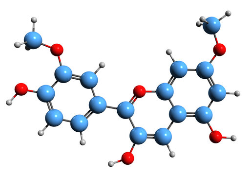  3D image of Rosinidin skeletal formula - molecular chemical structure of  O-methylated anthocyanidin isolated on white background

