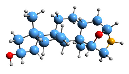  3D image of Samandarin skeletal formula - molecular chemical structure of fire salamander toxic steroidal alkaloid isolated on white background