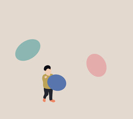 Boy playing with colorful balloons outdoor on vacation. happy holiday party. Happiness kid Concept 