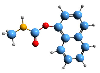  3D image of Carbaryl skeletal formula - molecular chemical structure of 1-Naphthyl methylcarbamate isolated on white background
