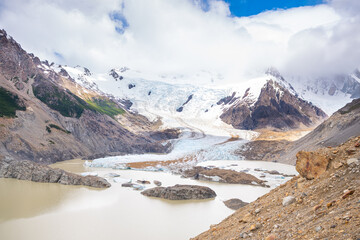 amazing view of laguna torre  and glacier at background, argentina