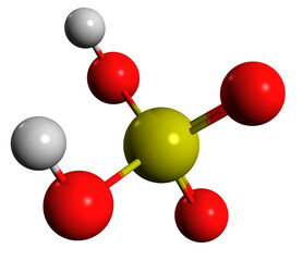  3D image of Sulfuric acid skeletal formula - molecular chemical structure of inorganic substance isolated on white background