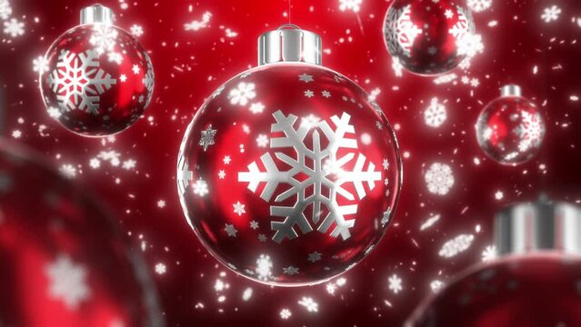 Animated Background with Christmas Ornaments and Falling Snowflakes.