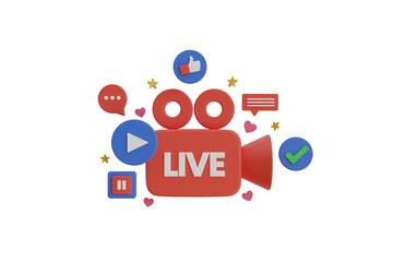 3D Live streaming Social media. Video Internet conference concept. Live stream, internet education. 3d rendering