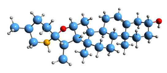  3D image of Solasodine skeletal formula - molecular chemical structure of steroidal glycoalkaloid isolated on white background