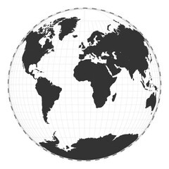 Vector world map. Gilbert's two-world perspective projection. Plan world geographical map with latitude/longitude lines. Centered to 0deg longitude. Vector illustration.
