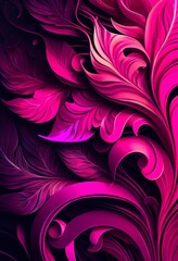 Floral magenta ornamental plant abstract background. Decorative plant leaves, fuchsia pink texture. Vertical floral magenta botanical abstract pattern.