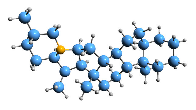  3D image of Solanidane skeletal formula - molecular chemical structure of steroidal glycoalkaloid isolated on white background