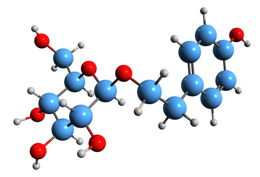 3D image of Salidroside skeletal formula - molecular chemical structure of Rhodioloside isolated on white background