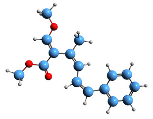  3D image of Strobilurin A skeletal formula - molecular chemical structure of Fungicide isolated on white background
