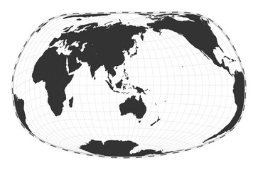 Vector world map. Jacques Bertin's 1953 projection. Plan world geographical map with latitude/longitude lines. Centered to 120deg W longitude. Vector illustration.
