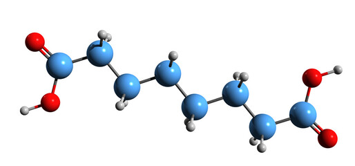  3D image of Suberic acid skeletal formula - molecular chemical structure of Octanedioic acid isolated on white background