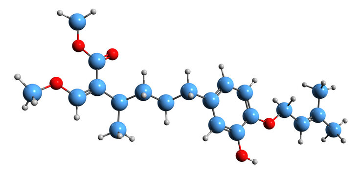  3D image of Strobilurin F skeletal formula - molecular chemical structure of Fungicide isolated on white background
