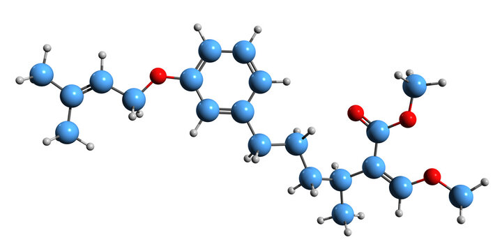  3D image of Strobilurin С skeletal formula - molecular chemical structure of Fungicide isolated on white background
