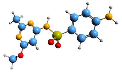 3D image of Sulfametomidine skeletal formula - molecular chemical structure of sulfonamide isolated on white background

