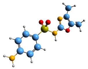  3D image of Sulfamoxole skeletal formula - molecular chemical structure of sulfonamide isolated on white background

