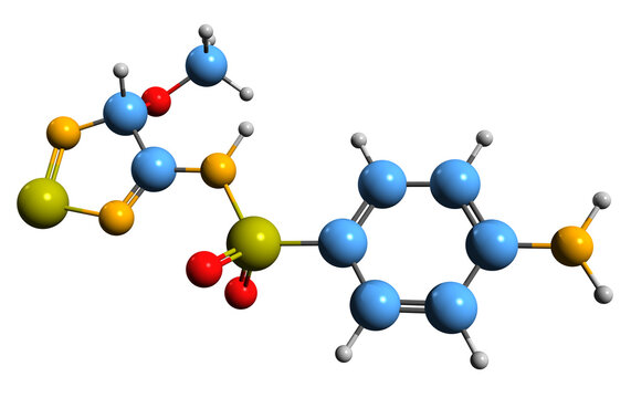  3D image of Sulfametrole skeletal formula - molecular chemical structure of sulfonamide isolated on white background