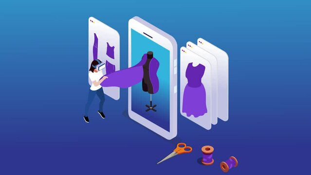 Female dressmaker making a dress in the metaverse