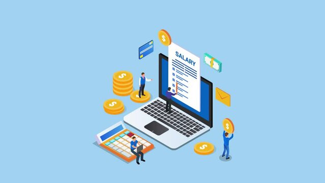 Group businessmen checking salary on the laptop