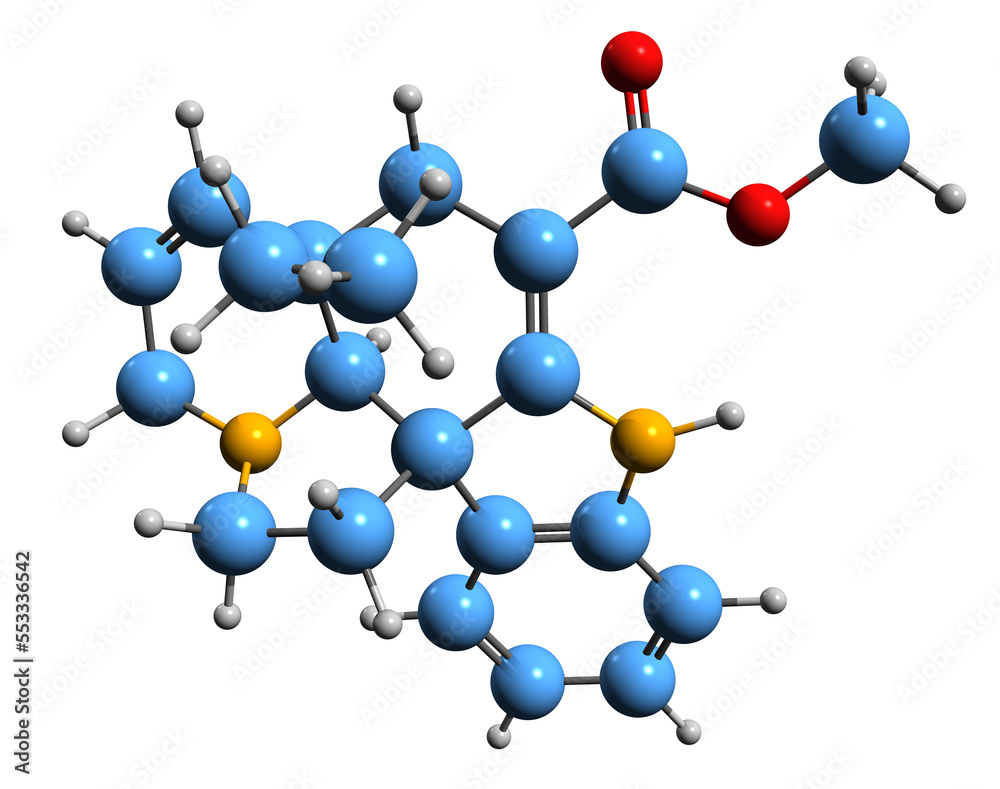 Wall mural  3D image of Tabersonine skeletal formula - molecular chemical structure of terpene indole alkaloid isolated on white background
