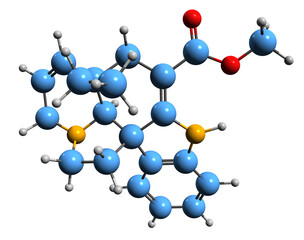  3D image of Tabersonine skeletal formula - molecular chemical structure of terpene indole alkaloid isolated on white background
