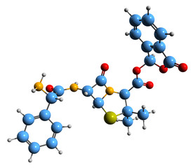  3D image of Talampicillin skeletal formula - molecular chemical structure of beta lactam antibiotic isolated on white background
