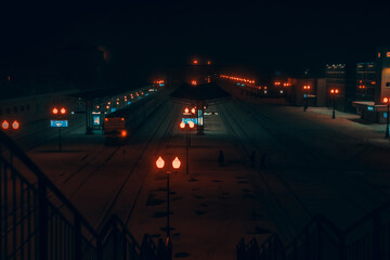 train station platform at night in winter