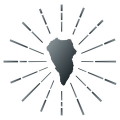 La Palma gradiented sunburst. Map of the island with colorful star rays. La Palma illustration in digital, technology, internet, network style. Vector illustration.