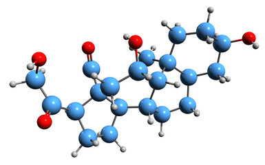  3D image of Tetrahydroaldosterone skeletal formula - molecular chemical structure of steroid lactone isolated on white background
