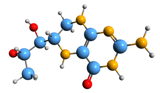  3D image of Tetrahydrobiopterin skeletal formula - molecular chemical structure of  sapropterin isolated on white background
