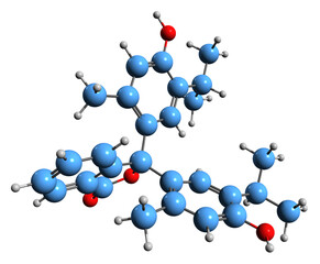  3D image of Thymolphthalein skeletal formula - molecular chemical structure of  phthalein dye isolated on white background
