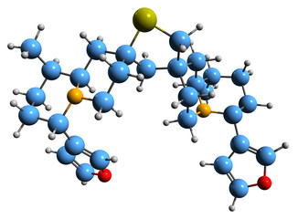  3D image of thionufarolin skeletal formula - molecular chemical structure of alkaloid isolated on white background
