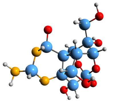  3D image of Tetrodotoxin skeletal formula - molecular chemical structure of  neurotoxin 4-epitetrodotoxin isolated on white background
