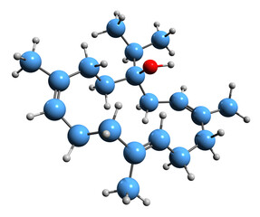  3D image of triene alcohol skeletal formula - molecular chemical structure of phytochemical isolated on white background
