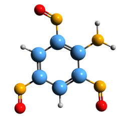  3D image of Trinitroaniline skeletal formula - molecular chemical structure of Picramide isolated on white background
 - obrazy, fototapety, plakaty