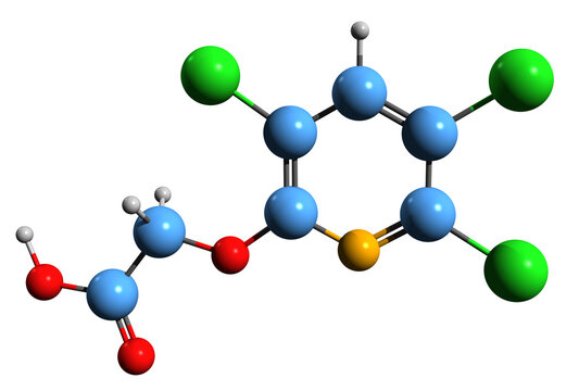 3D image of Triclopyr skeletal formula - molecular chemical structure of  Fungicide isolated on white background
