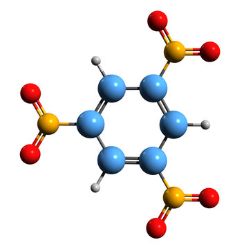  3D image of Trinitrobenzene skeletal formula - molecular chemical structure of trinitrated benzene-derivative isolated on white background